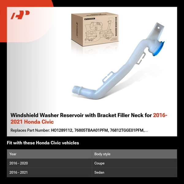 Windshield Washer Reservoir with Bracket Filler Neck for 2016-2021 Honda Civic