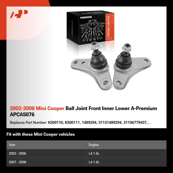 2002-2008 Mini Cooper Ball Joint Front Inner Lower A-Premium APCA5076