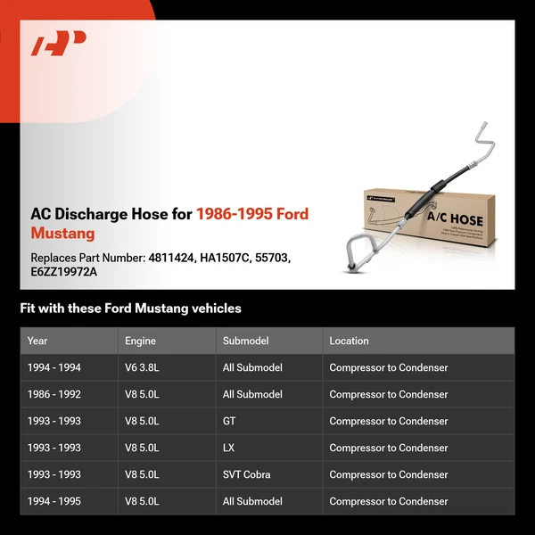 AC Discharge Hose for 1986-1995 Ford Mustang
