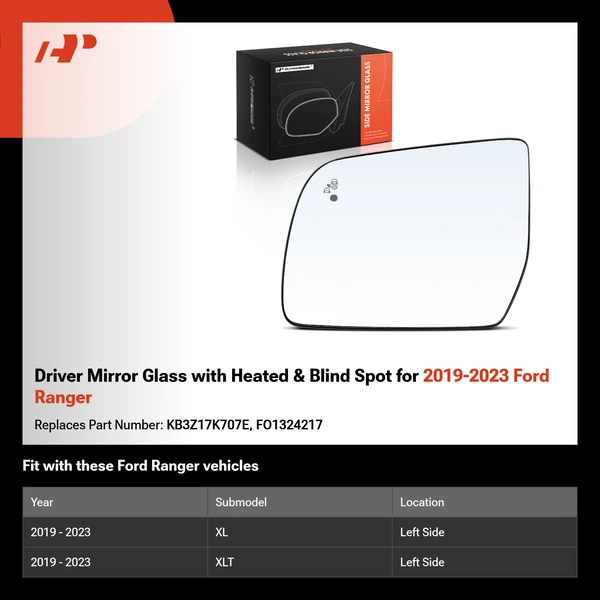 Driver Mirror Glass with Heated & Blind Spot for 2019-2023 Ford Ranger