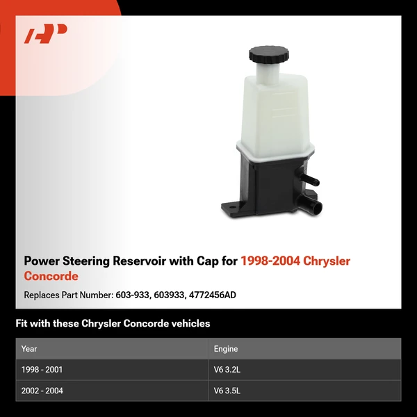 Power Steering Reservoir with Cap for 1998-2004 Chrysler Concorde