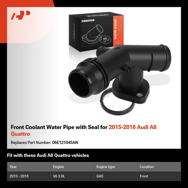 Front Coolant Water Pipe with Seal for 2015-2018 Audi A8 Quattro