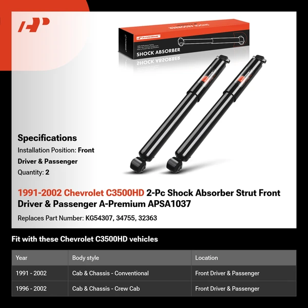 1991-2002 Chevrolet C3500HD 2-Pc Shock Absorber Strut Front Driver & Passenger A-Premium APSA1037