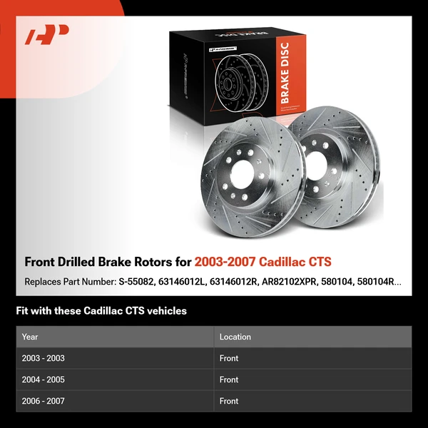 Front Drilled Brake Rotors for 2003-2007 Cadillac CTS