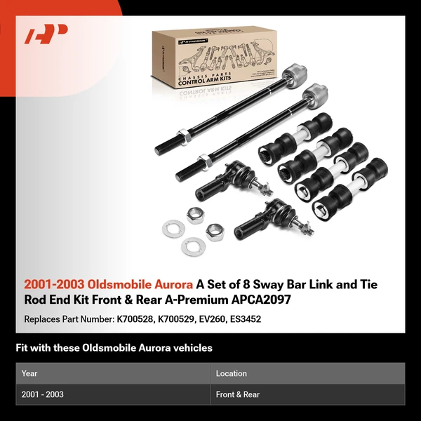 2001-2003 Oldsmobile Aurora A Set of 8 Sway Bar Link and Tie Rod End Kit Front & Rear A-Premium APCA2097