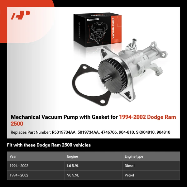 Mechanical Vacuum Pump with Gasket for 1994-2002 Dodge Ram 2500