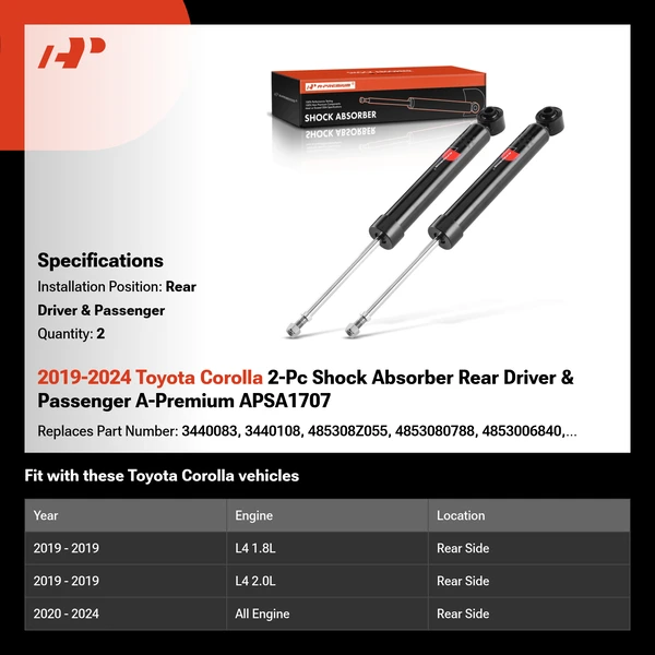 2019-2024 Toyota Corolla 2-Pc Shock Absorber Rear Driver & Passenger A-Premium APSA1707