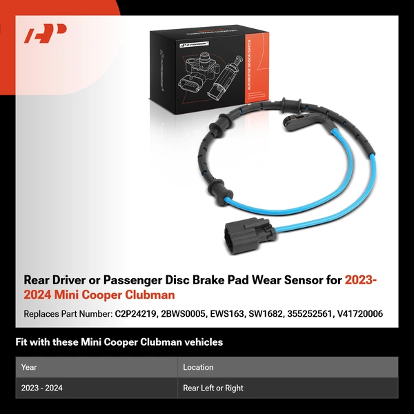 Rear Driver or Passenger Disc Brake Pad Wear Sensor for 2023-2024 Mini Cooper Clubman