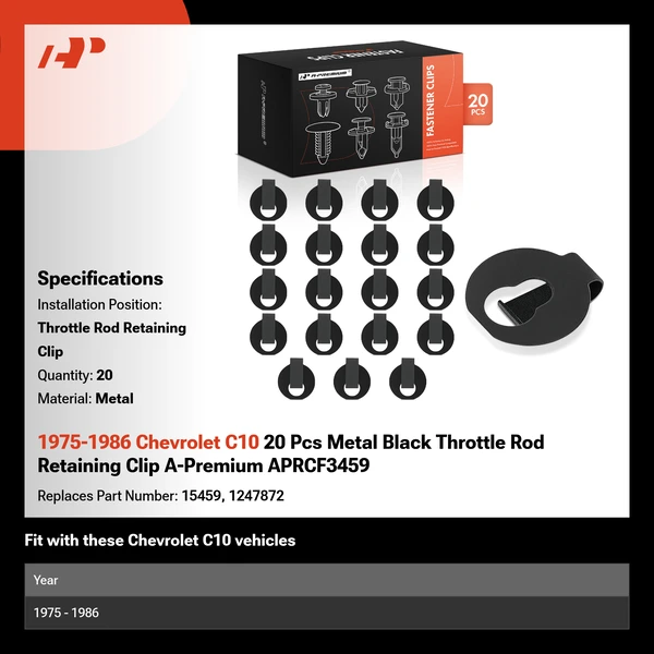 1975-1986 Chevrolet C10 20 Pcs Metal Black Throttle Rod Retaining Clip A-Premium APRCF3459