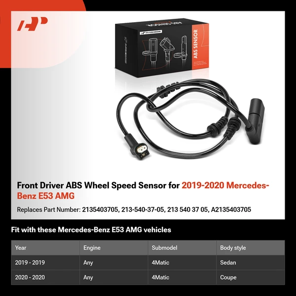 Front Driver ABS Wheel Speed Sensor for 2019-2020 Mercedes-Benz E53 AMG