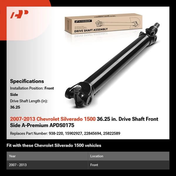 2007-2013 Chevrolet Silverado 1500 36.25 in. Drive Shaft Front Side A-Premium APDS0175