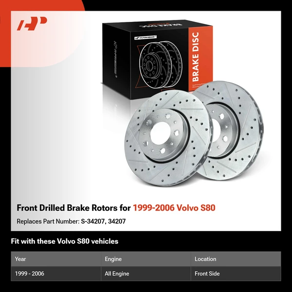Front Drilled Brake Rotors for 1999-2006 Volvo S80