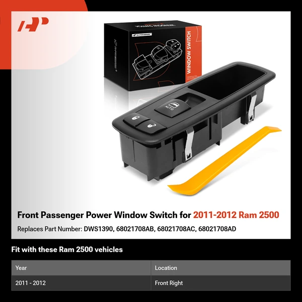 Front Passenger Power Window Switch for 2011-2012 Ram 2500