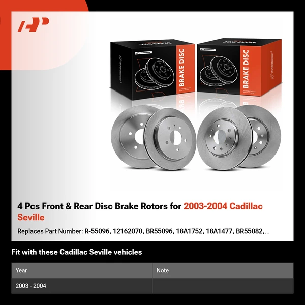 4 Pcs Front & Rear Disc Brake Rotors for 2003-2004 Cadillac Seville
