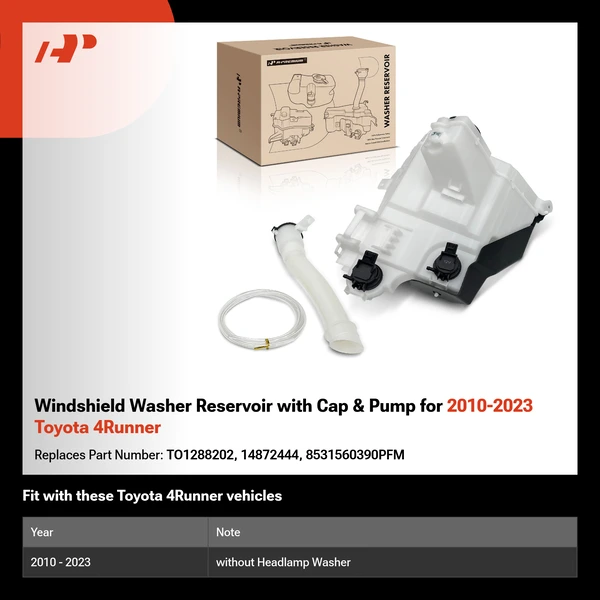 Windshield Washer Reservoir with Cap & Pump for 2010-2023 Toyota 4Runner