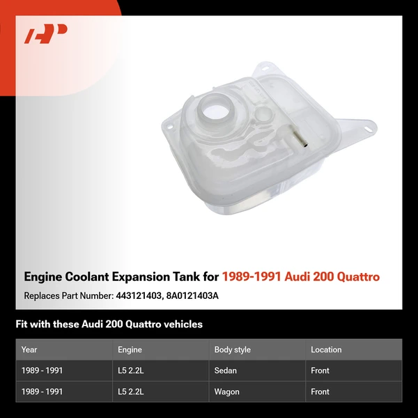 Engine Coolant Expansion Tank for 1989-1991 Audi 200 Quattro