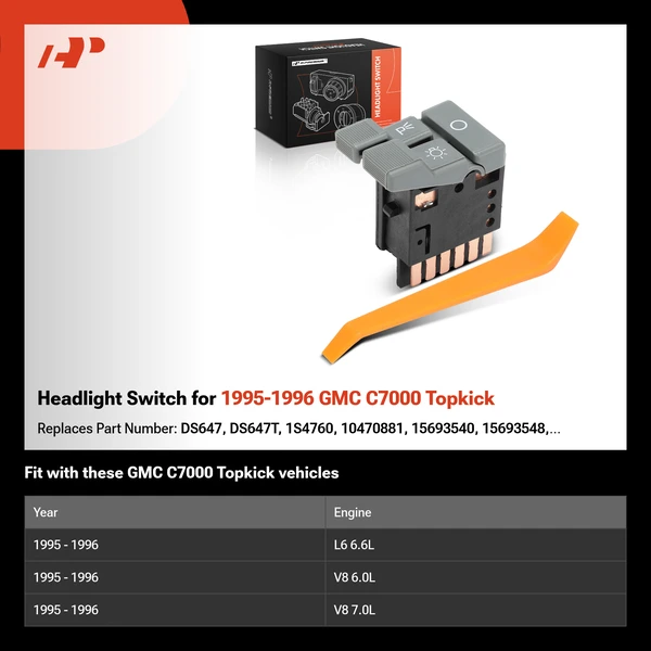 Headlight Switch for 1995-1996 GMC C7000 Topkick