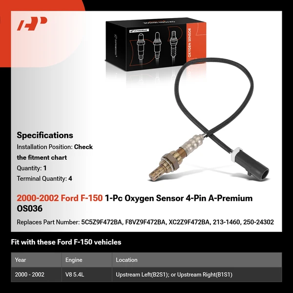 2000-2002 Ford F-150 1-Pc Oxygen Sensor 4-Pin A-Premium OS036