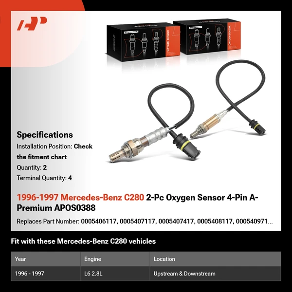 1996-1997 Mercedes-Benz C280 2-Pc Oxygen Sensor 4-Pin A-Premium APOS0388