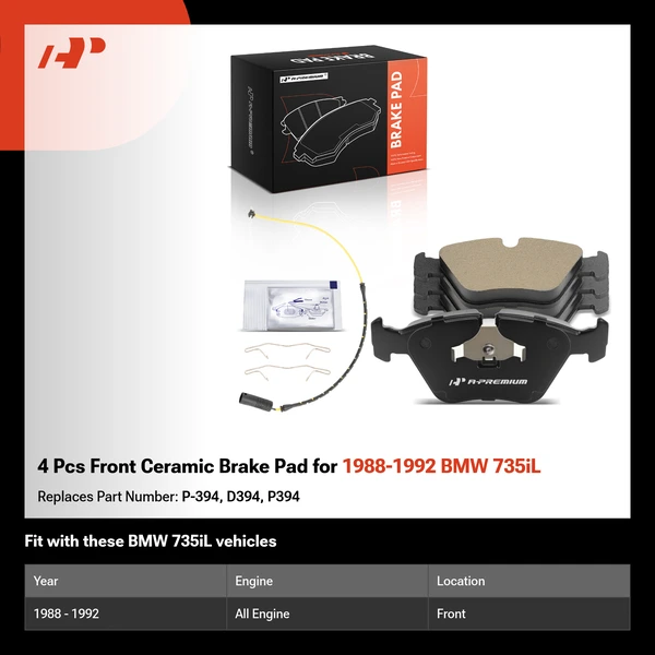 4 Pcs Front Ceramic Brake Pad for 1988-1992 BMW 735iL