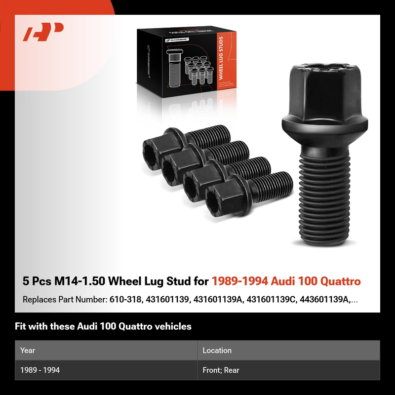 5 Pcs M14-1.50 Wheel Lug Stud for 1989-1994 Audi 100 Quattro