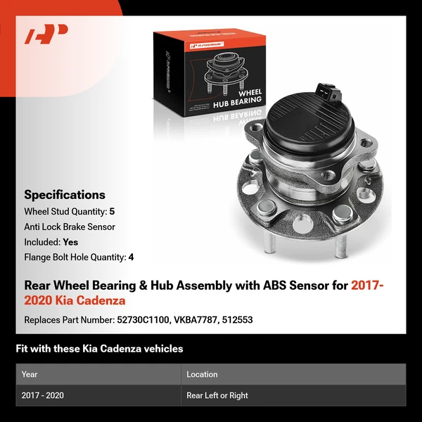 Rear Wheel Bearing & Hub Assembly with ABS Sensor for 2017-2020 Kia Cadenza