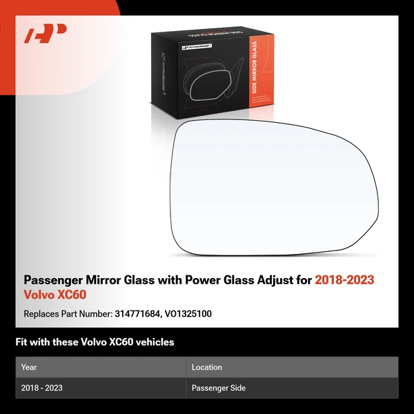Passenger Mirror Glass with Power Glass Adjust for 2018-2023 Volvo XC60
