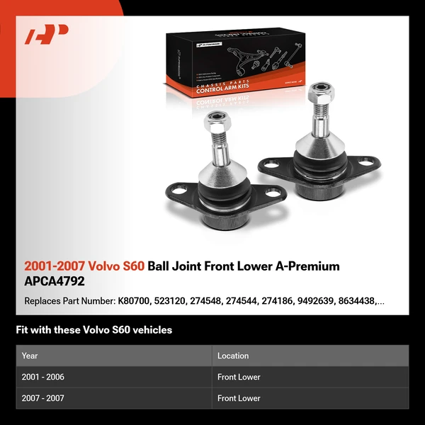 2001-2007 Volvo S60 Ball Joint Front Lower A-Premium APCA4792