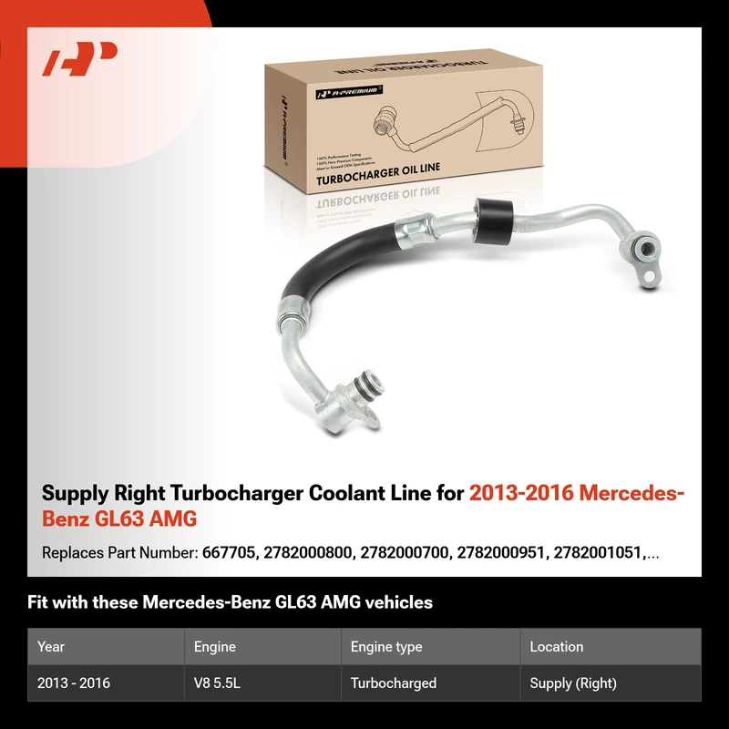 Supply Right Turbocharger Coolant Line for 2013-2016 Mercedes-Benz GL63 AMG