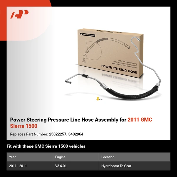 Power Steering Pressure Line Hose Assembly for 2011 GMC Sierra 1500