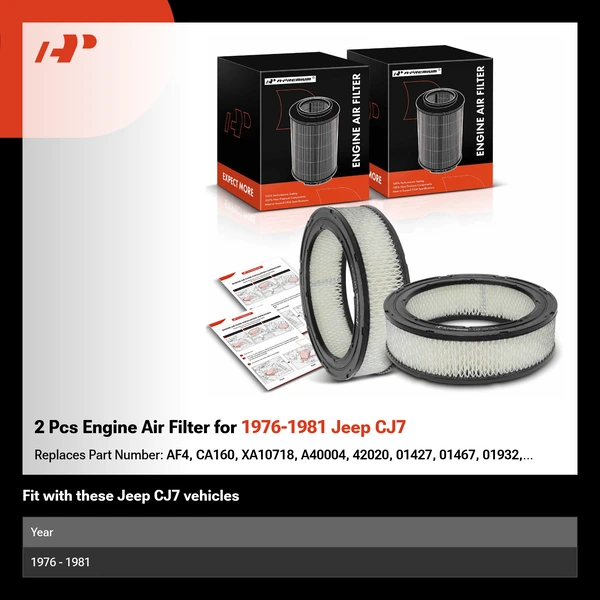 2 Pcs Engine Air Filter for 1976-1981 Jeep CJ7