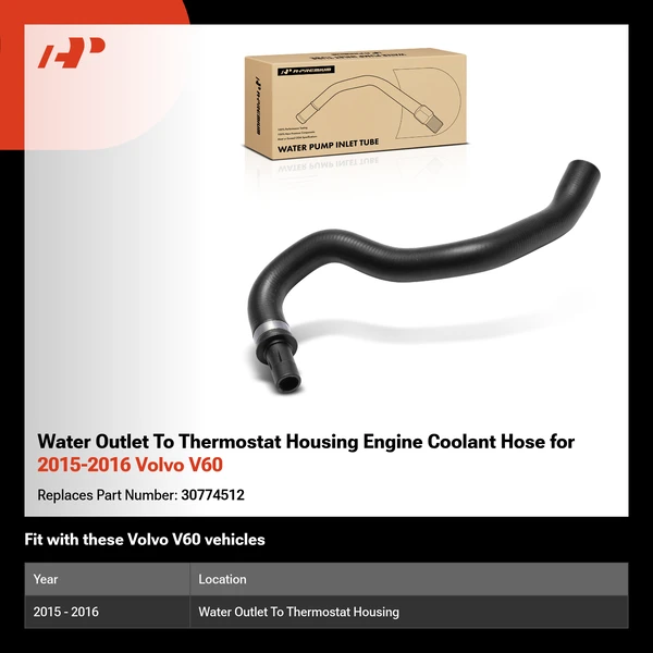 Water Outlet To Thermostat Housing Engine Coolant Hose for 2015-2016 Volvo V60