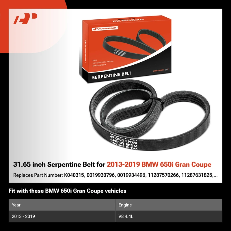 31.65 inch Serpentine Belt for 2013-2019 BMW 650i Gran Coupe