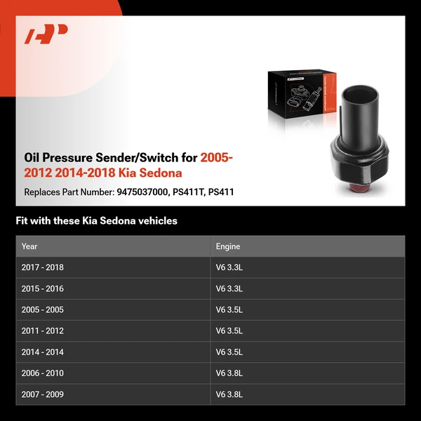 Oil Pressure Sender/Switch for 2005-2012 2014-2018 Kia Sedona