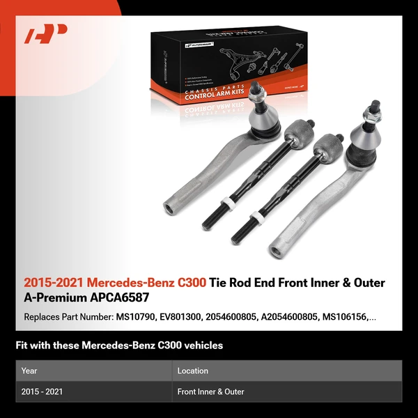 2015-2021 Mercedes-Benz C300 Tie Rod End Front Inner & Outer A-Premium APCA6587