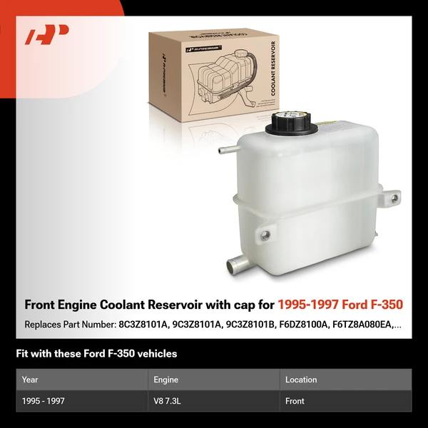 Front Engine Coolant Reservoir with cap for 1995-1997 Ford F-350