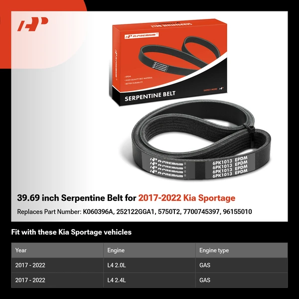 39.69 inch Serpentine Belt for 2017-2022 Kia Sportage