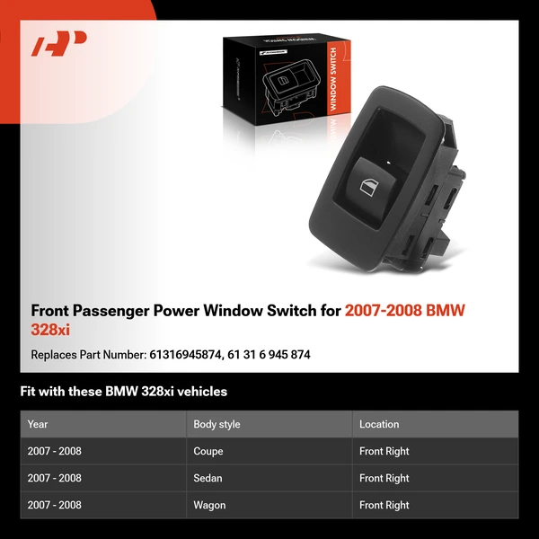 Front Passenger Power Window Switch for 2007-2008 BMW 328xi