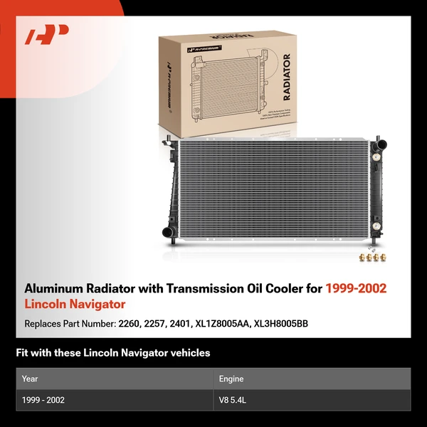Aluminum Radiator with Transmission Oil Cooler for 1999-2002 Lincoln Navigator