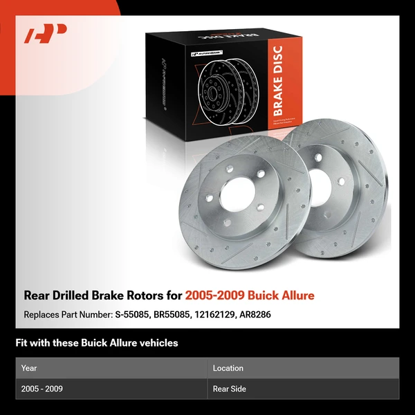 Rear Drilled Brake Rotors for 2005-2009 Buick Allure