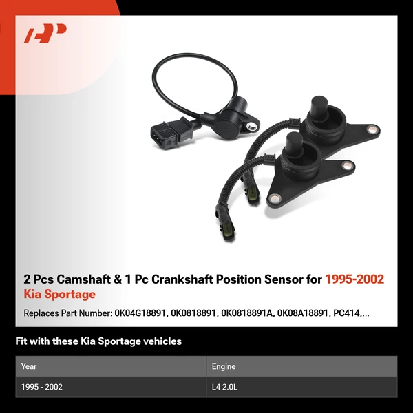 2 Pcs Camshaft & 1 Pc Crankshaft Position Sensor for 1995-2002 Kia Sportage