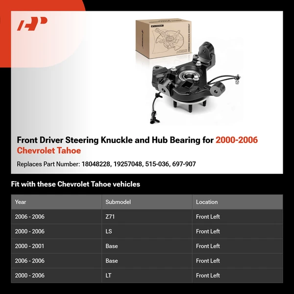 Front Driver Steering Knuckle and Hub Bearing for 2000-2006 Chevrolet Tahoe