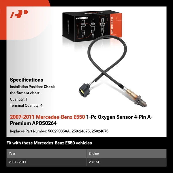 2007-2011 Mercedes-Benz E550 1-Pc Oxygen Sensor 4-Pin A-Premium APOS0264