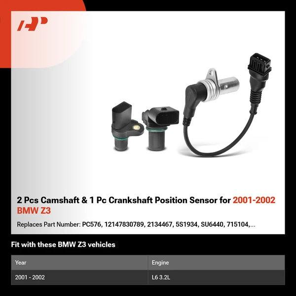 2 Pcs Camshaft & 1 Pc Crankshaft Position Sensor for 2001-2002 BMW Z3