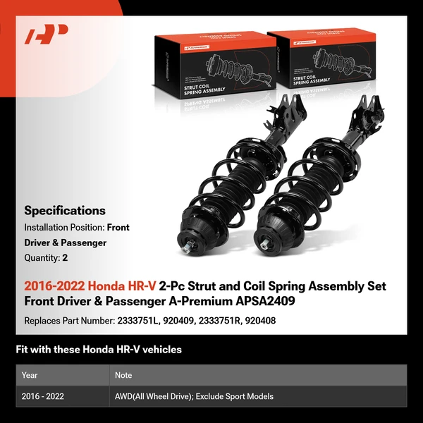 2016-2022 Honda HR-V 2-Pc Strut and Coil Spring Assembly Set Front Driver & Passenger A-Premium APSA2409