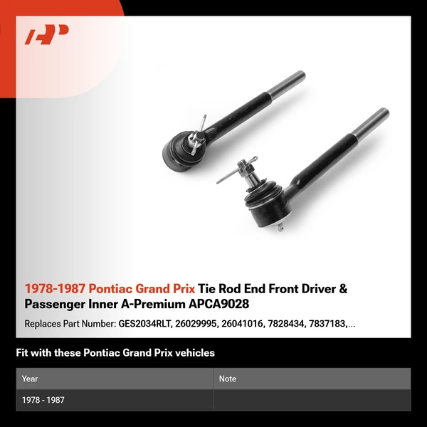 1978-1987 Pontiac Grand Prix Tie Rod End Front Driver & Passenger Inner A-Premium APCA9028
