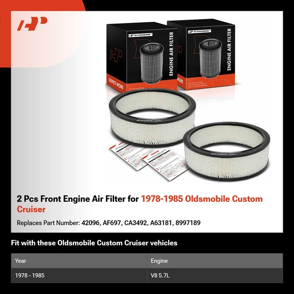 2 Pcs Front Engine Air Filter for 1978-1985 Oldsmobile Custom Cruiser