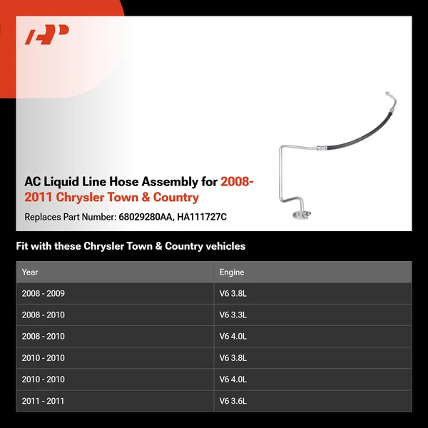 AC Liquid Line Hose Assembly for 2008-2011 Chrysler Town & Country