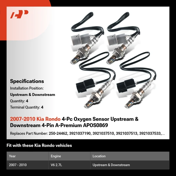 2007-2010 Kia Rondo 4-Pc Oxygen Sensor Upstream & Downstream 4-Pin A-Premium APOS0869