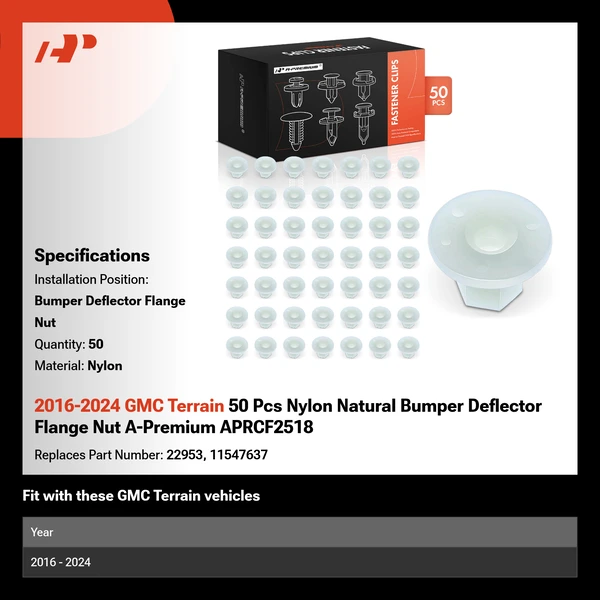 2016-2024 GMC Terrain 50 Pcs Nylon Natural Bumper Deflector Flange Nut A-Premium APRCF2518